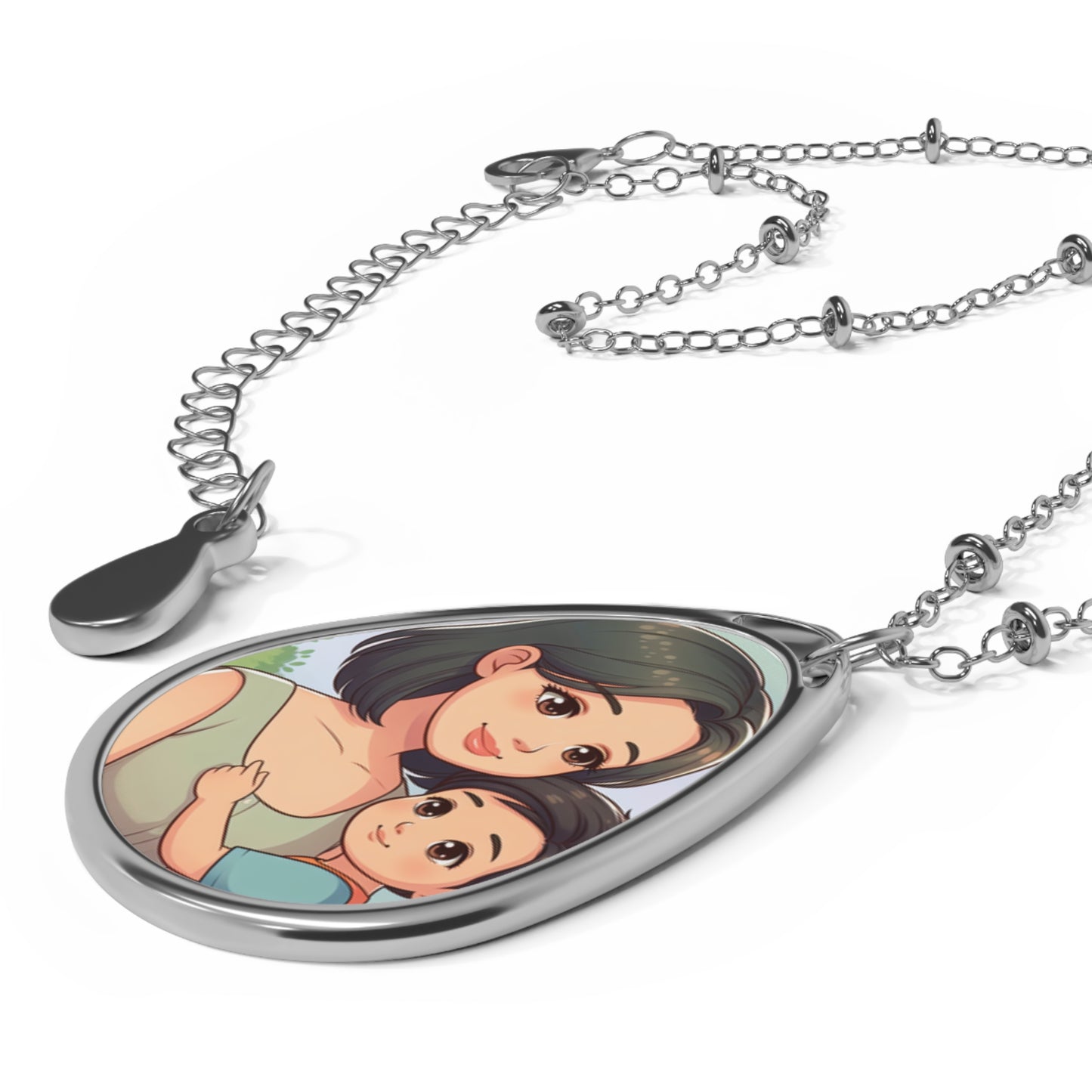 Personalized Family Oval Necklace - Cherished Moments in Silver