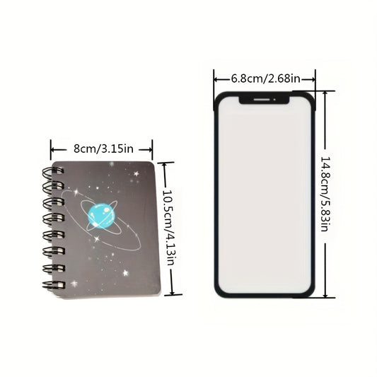 1pc Fantasy Planet Rollover Spiral Coil Notebook Notepad With 80 Pages Size 4.13*3.15 Inch