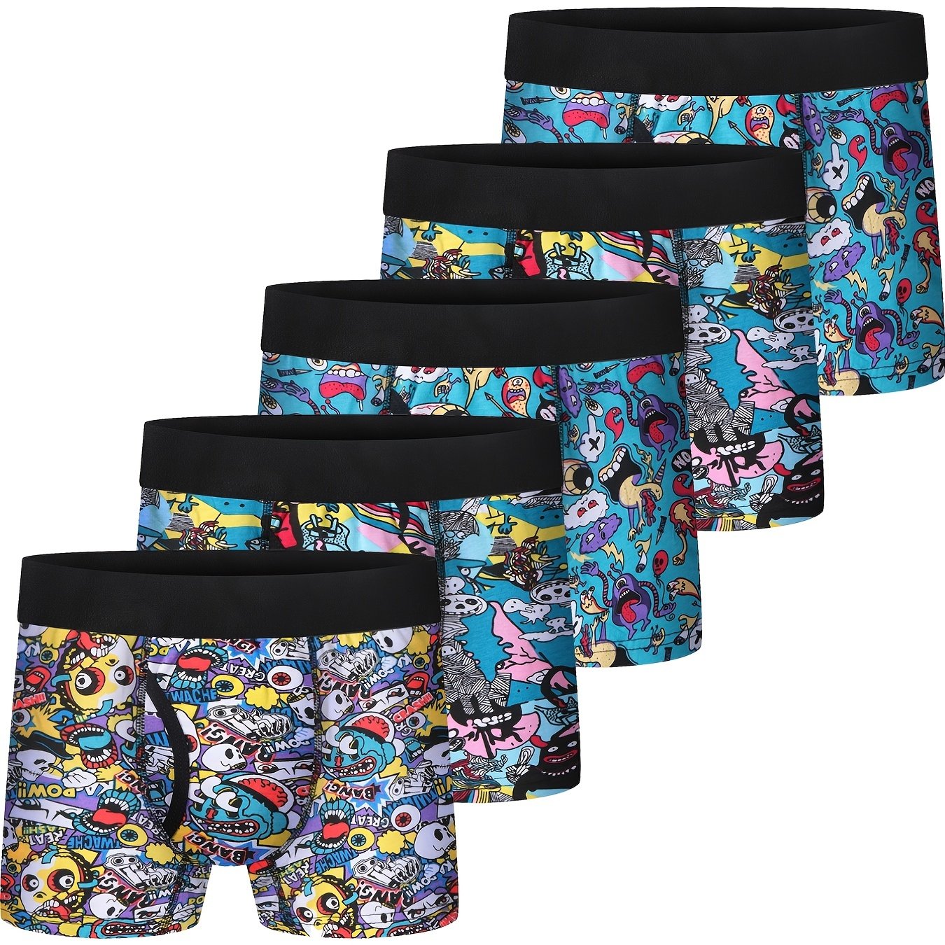 5pcs/set Boys Boxer Briefs Soft Cotton Cartoon Print Underwear Breathable Performance Sport