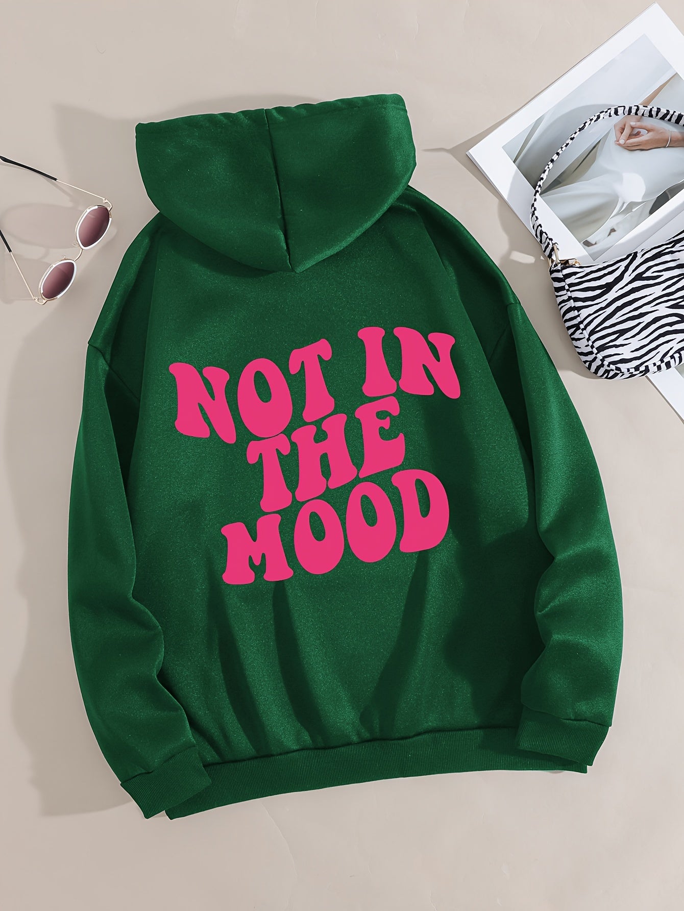 Casual Letter Print Hoodie, Drawstring Hooded Pocket Fashion Loose Fall & Winter Sweatshirt, Women's Clothing