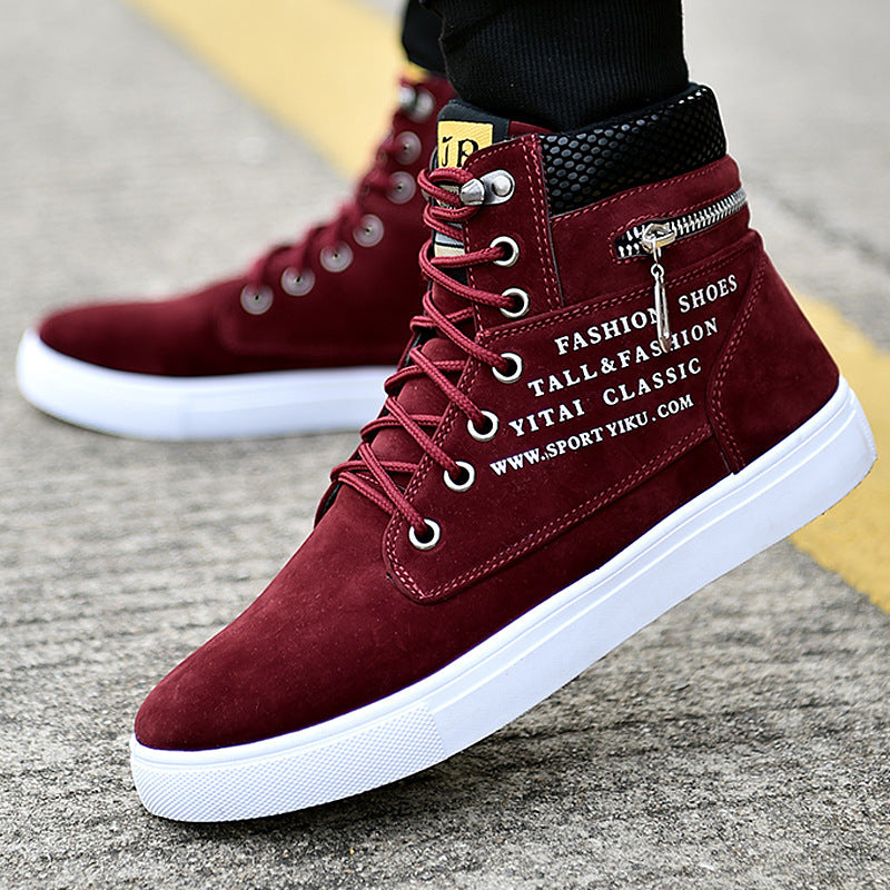 Mens British Style Canvas High-top Sneakers - Lace-up Closure, Casual All-Match, Trendy Design with Decorative Zippers