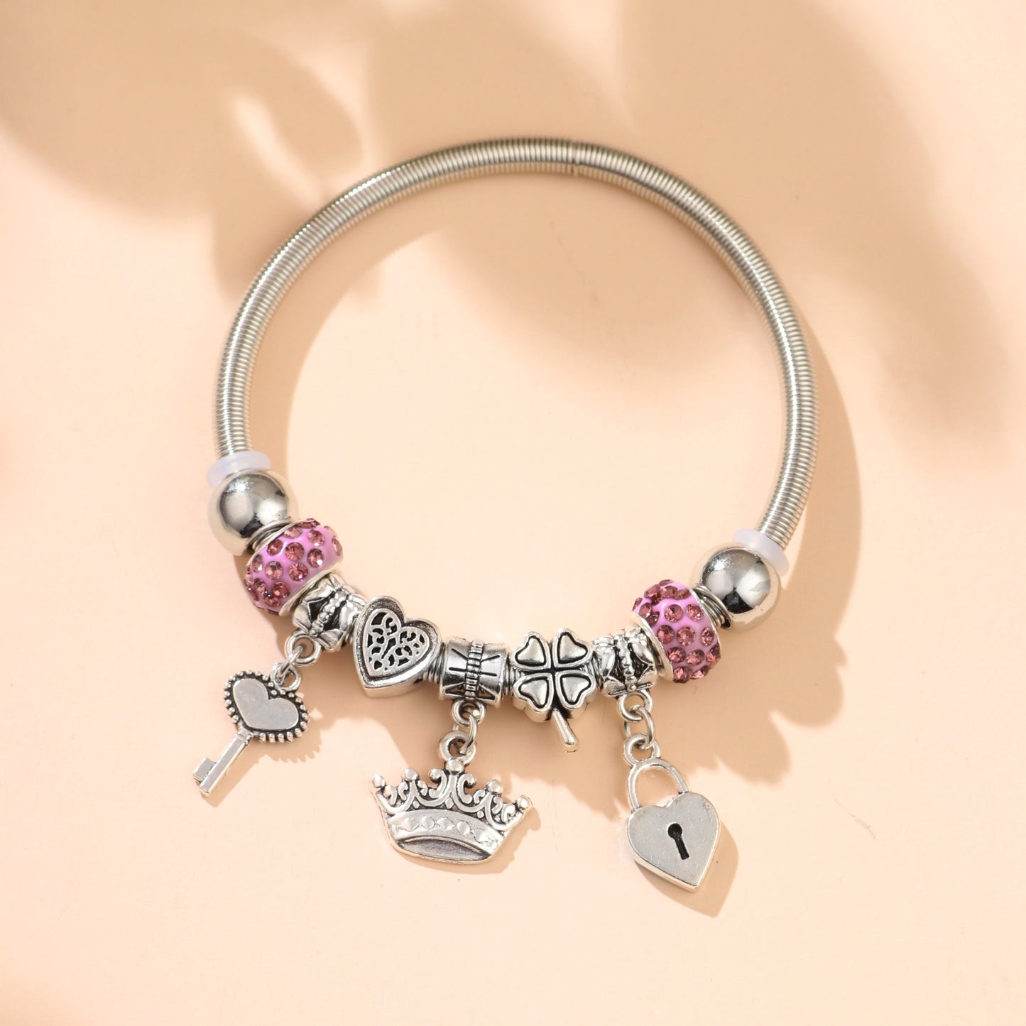 Key & Lock Charm Bangle, Chain Beaded Beads Bracelets For Women Summer Romantic Gift Fashion Accessories Bracelet For Women