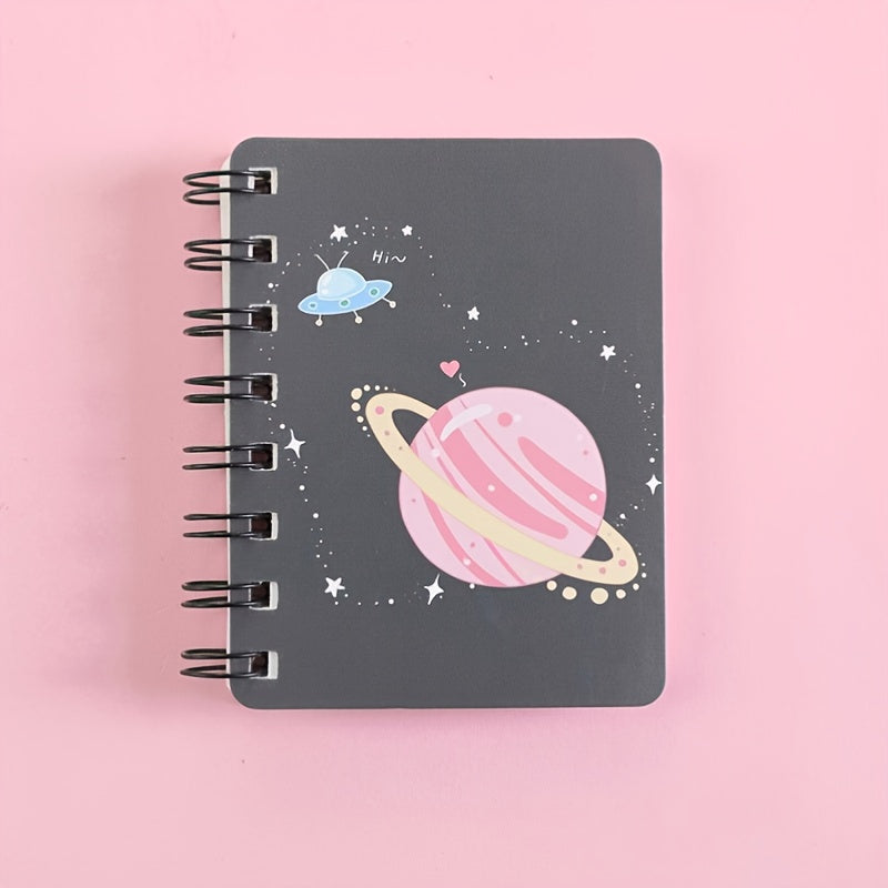 1pc Fantasy Planet Rollover Spiral Coil Notebook Notepad With 80 Pages Size 4.13*3.15 Inch