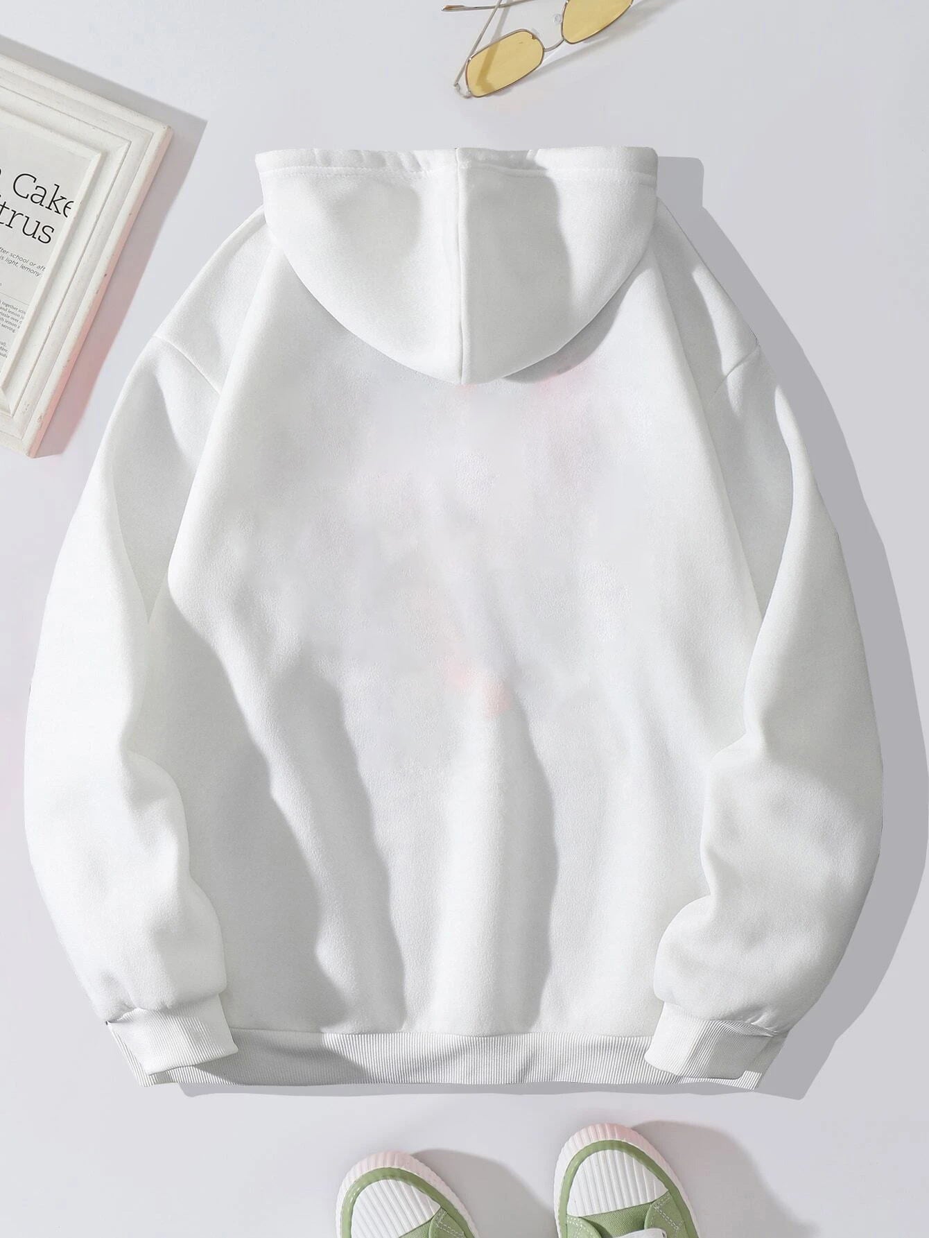 Women's Cozy Thermal Pullover Hoodie - Stylish Alphabetic Print, Kangaroo Pocket, Drawstring, Pleated Hem, Fall/Winter Casual Wear