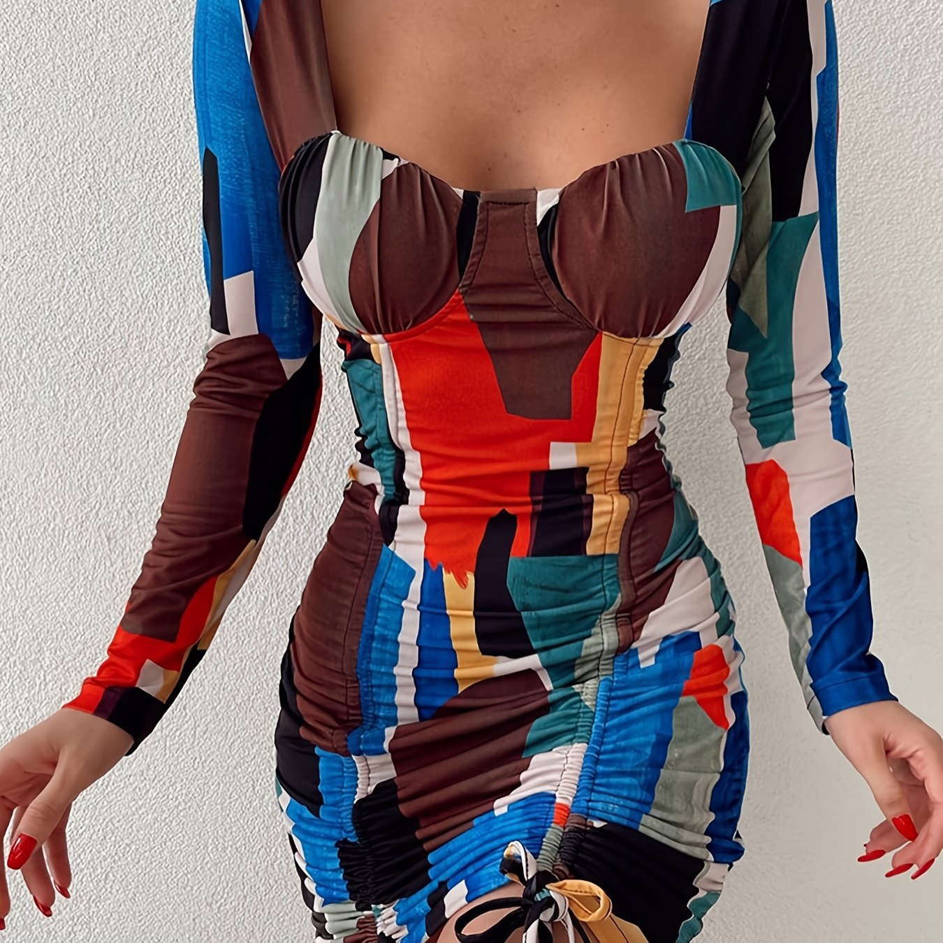 Women's Dresses Casual Drawstring Elegant Colorful Print Square Neck Fashion Dress