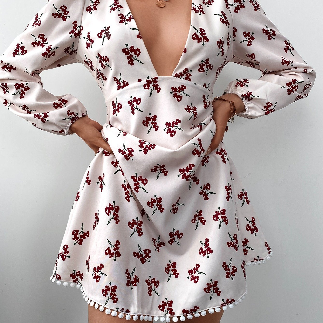 Women's Dresses Sexy Summer Women's High Waist Fashion Ditsy Floral Print Slim Temperament Mid-Length Dresses