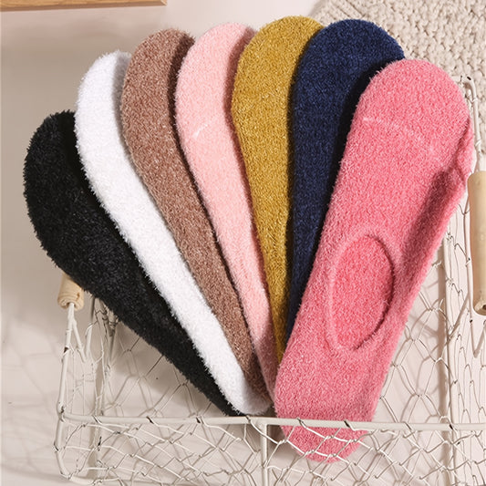 7 Pairs Warm & Fuzzy Non-Slip Socks, Colorful Pastel Invisible Plush Socks, Women's Stockings & Hosiery