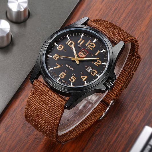 1pc Casual Nylon Strap Number Date Quartz Wristwatch Fashion Watches For Man, Simple Sport Style Male Clock, Ideal choice for Gifts