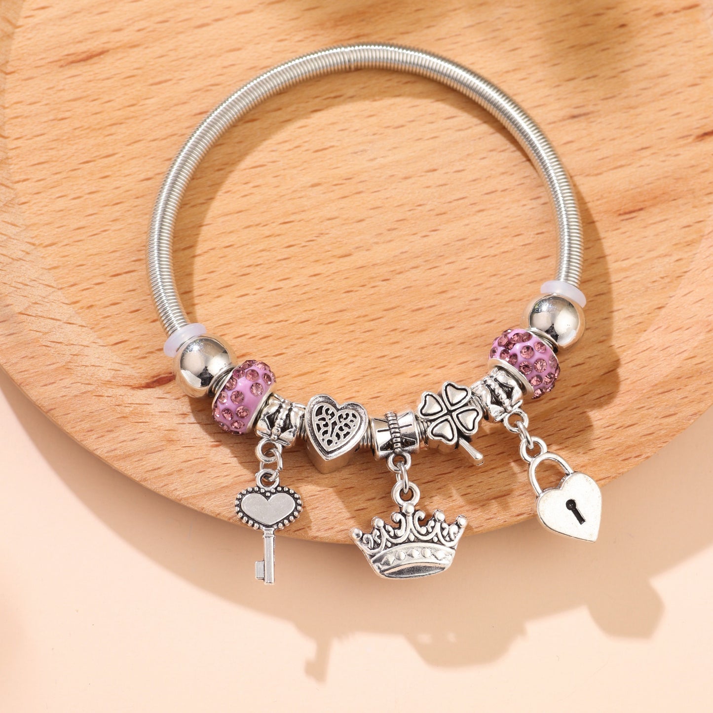 Key & Lock Charm Bangle, Chain Beaded Beads Bracelets For Women Summer Romantic Gift Fashion Accessories Bracelet For Women