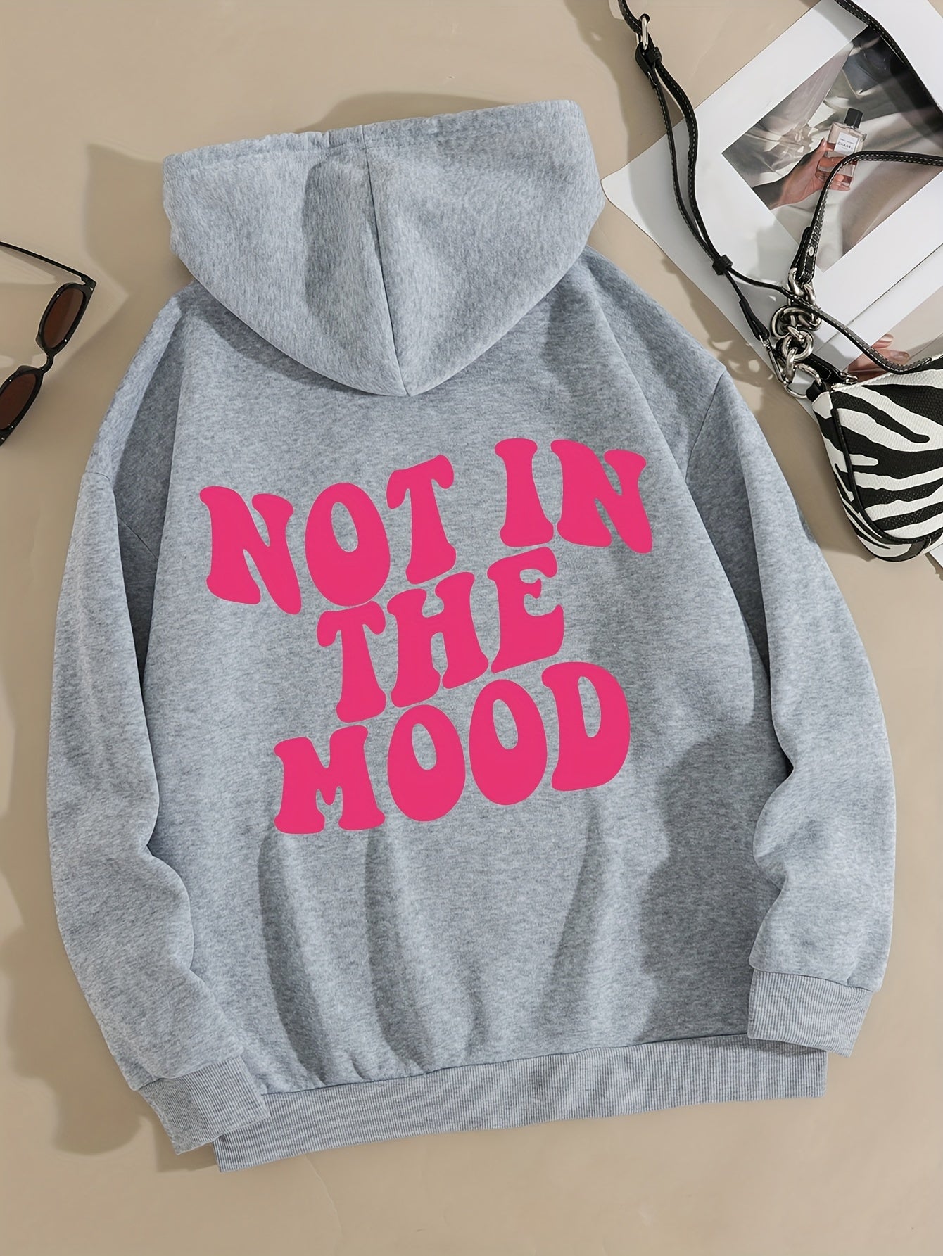 Casual Letter Print Hoodie, Drawstring Hooded Pocket Fashion Loose Fall & Winter Sweatshirt, Women's Clothing