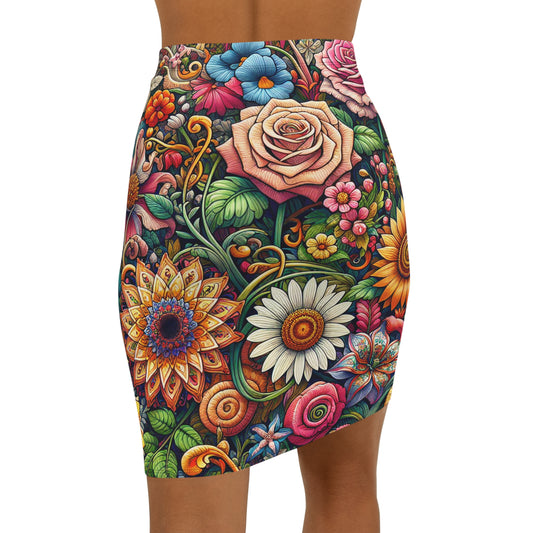 Vibrant Floral Mid-Waist Pencil Skirt - Boho Chic Design for Everyday Elegance