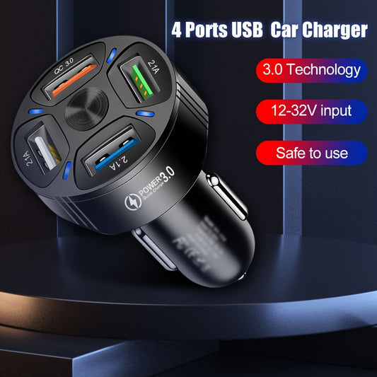 4 In 1 USB Car Charger, 4 Ports Fast Charger Adapter Mini Cigarette Lighter, USB, And Phone Fast Charger