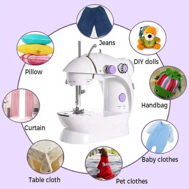 Portable Compact Electric Sewing Machine with Speed Control Dial - Lightweight Handheld Sewing Machine for Beginners, Home, Travel, Crafting - White Electric Sewing Machine with Plug-in Power (US Plug) - Ideal for DIY, Repair