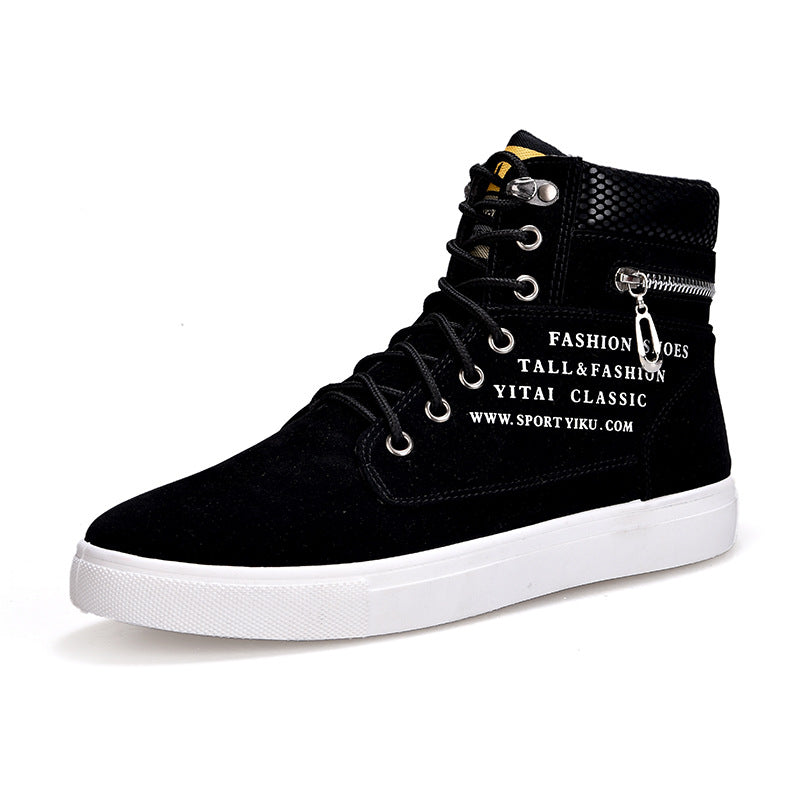 Mens British Style Canvas High-top Sneakers - Lace-up Closure, Casual All-Match, Trendy Design with Decorative Zippers