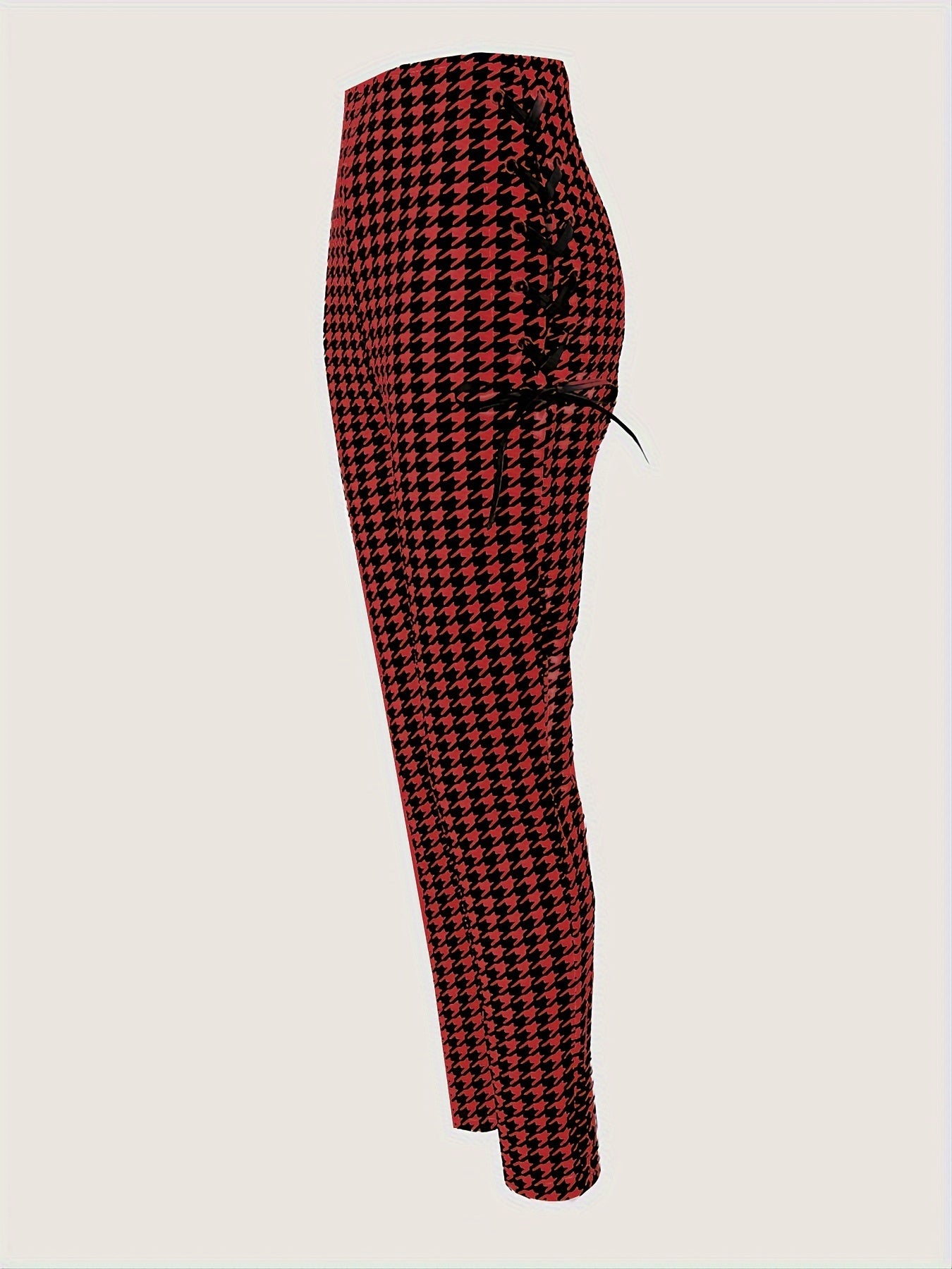 Houndstooth Skinny Leggings Pants, Side Lace Up High Waist Stretchy Pants, Casual Every Day Pants, Women's Clothing