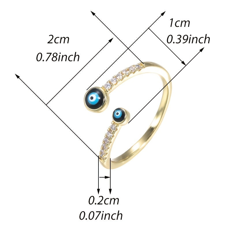 Copper Zircon Enamel Drip Ring Devil's Eye Vintage Ring Open Ring Charms Jewelry Gift Birthday Gifts For Women Wife Her