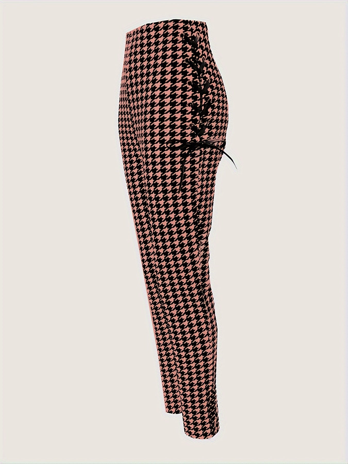 Houndstooth Skinny Leggings Pants, Side Lace Up High Waist Stretchy Pants, Casual Every Day Pants, Women's Clothing