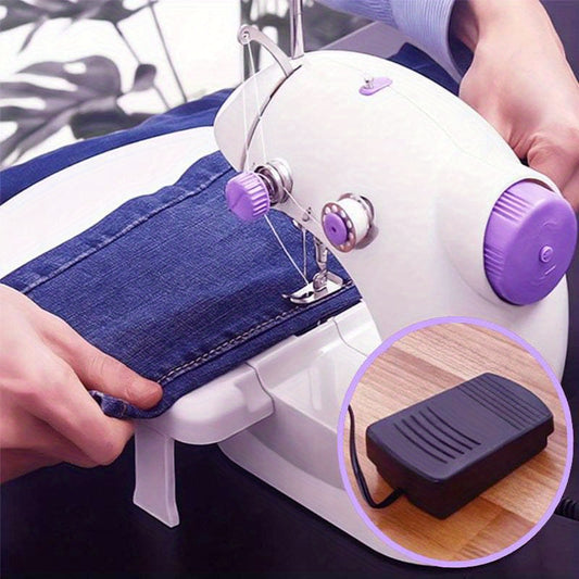 Portable Compact Electric Sewing Machine with Speed Control Dial - Lightweight Handheld Sewing Machine for Beginners, Home, Travel, Crafting - White Electric Sewing Machine with Plug-in Power (US Plug) - Ideal for DIY, Repair
