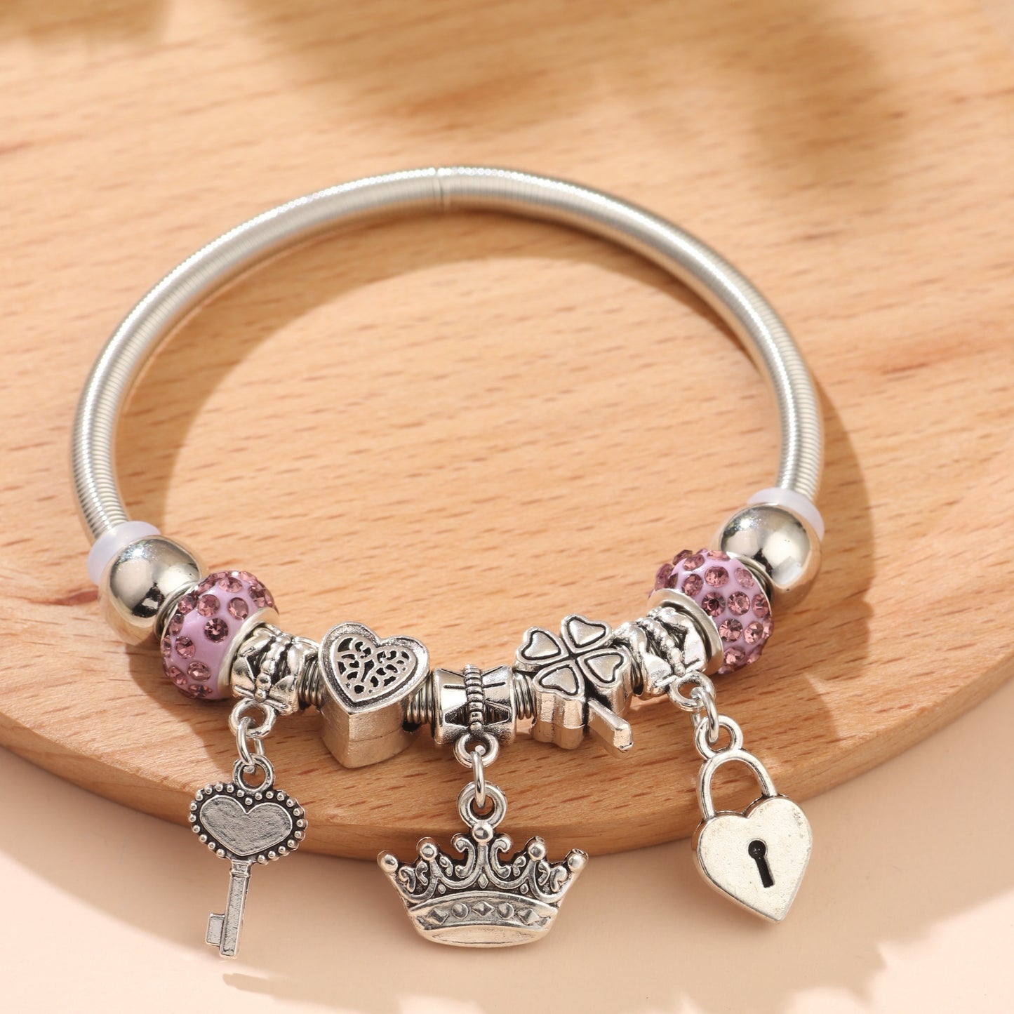 Key & Lock Charm Bangle, Chain Beaded Beads Bracelets For Women Summer Romantic Gift Fashion Accessories Bracelet For Women