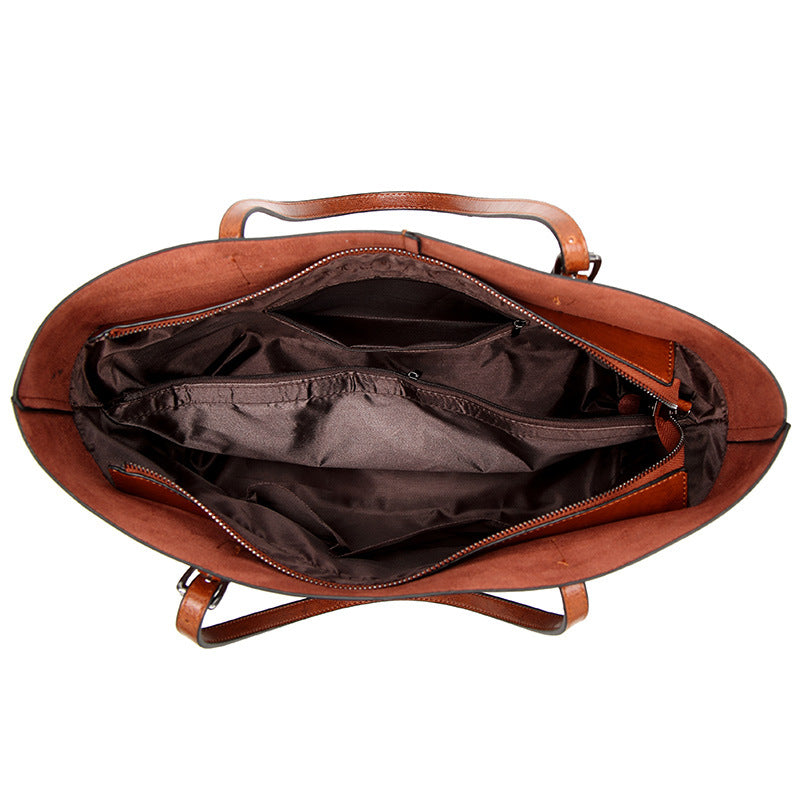Vintage Faux Leather Shoulder Bag With Fixed Shoulder Strap, Women's Large Capacity Tote Bag