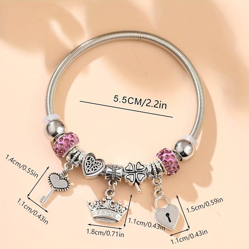 Key & Lock Charm Bangle, Chain Beaded Beads Bracelets For Women Summer Romantic Gift Fashion Accessories Bracelet For Women