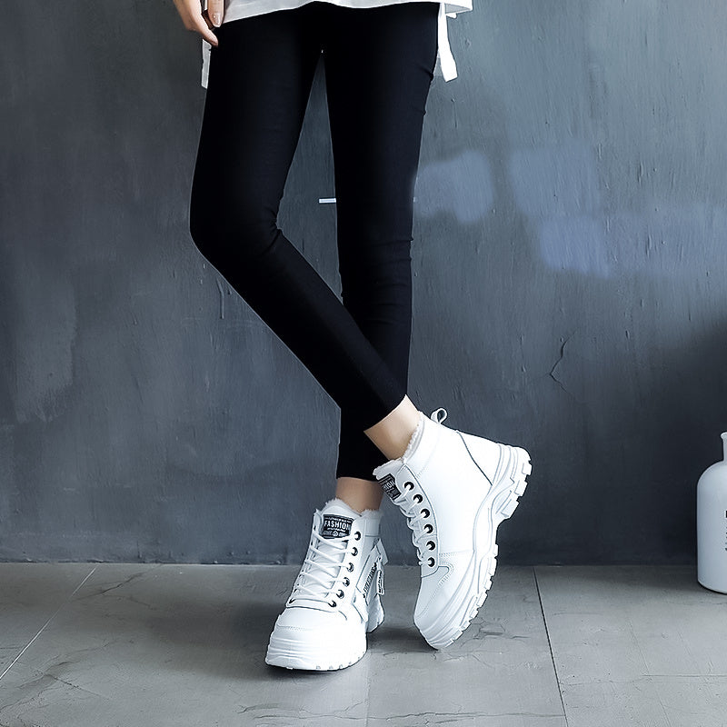 Women's Casual High Top Shoes, Winter Plush Lined Warm Shoes, Thick Soled Lace-up Sports Shoes plus size