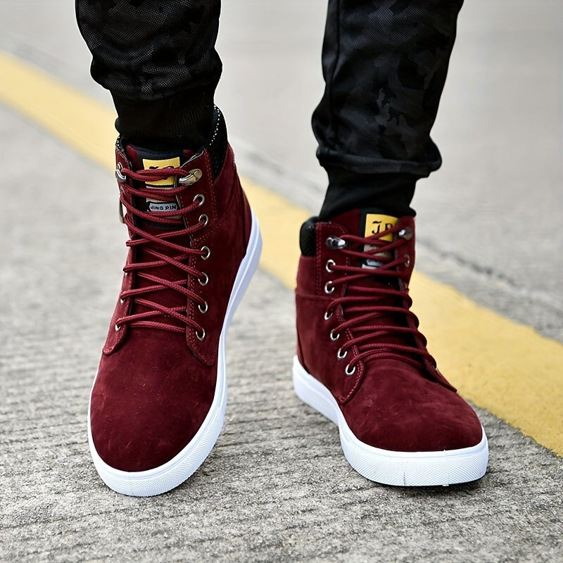 Mens British Style Canvas High-top Sneakers - Lace-up Closure, Casual All-Match, Trendy Design with Decorative Zippers