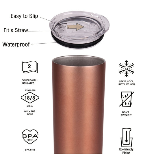 1pc Skinny Tumbler 20oz, Stainless Steel Double Wall Water Bottle, Vacuum Insulated Slim Cup With Lid Straw