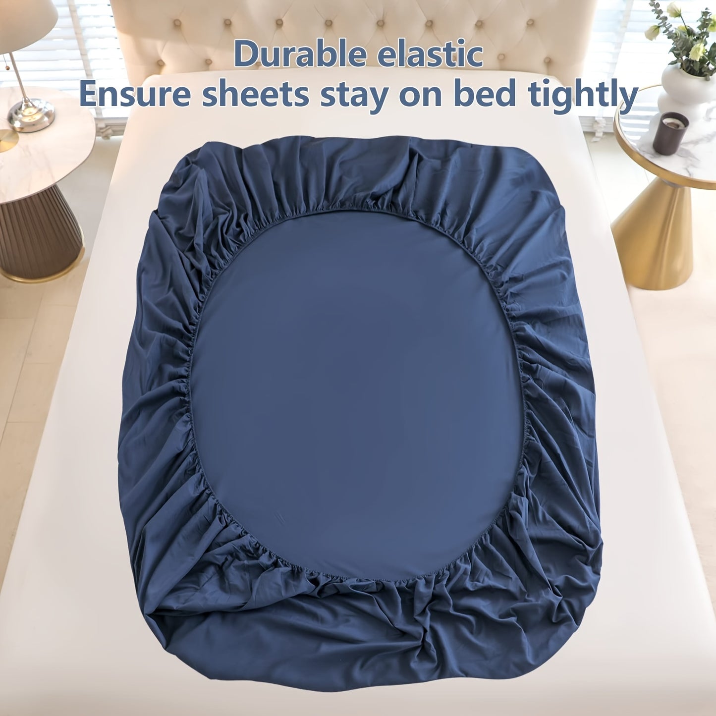 3/4pcs Luxury Navy Blue Soft Brushed Microfiber Fitted Sheet Set - Hypoallergenic, Breathable, Wrinkle-Resistant, and Easy Care - Includes 1 Deep Pocket Fitted Sheet, 1 Flat Sheet, and 1/2 Pillow Case for a Comfortable Sleepi