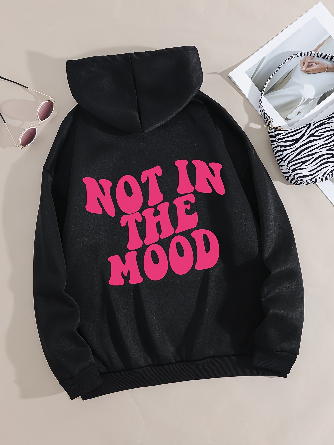 Casual Letter Print Hoodie, Drawstring Hooded Pocket Fashion Loose Fall & Winter Sweatshirt, Women's Clothing