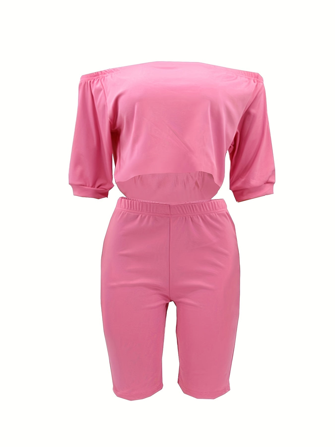 Chic Off-Shoulder Womens Pantsuit Set - Short Sleeve Top & Slim Shorts - Flattering Two-Piece Fashion Ensemble for Everyday Glamour