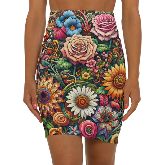 Vibrant Floral Mid-Waist Pencil Skirt - Boho Chic Design for Everyday Elegance