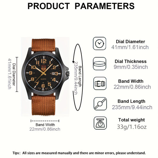 1pc Casual Nylon Strap Number Date Quartz Wristwatch Fashion Watches For Man, Simple Sport Style Male Clock, Ideal choice for Gifts