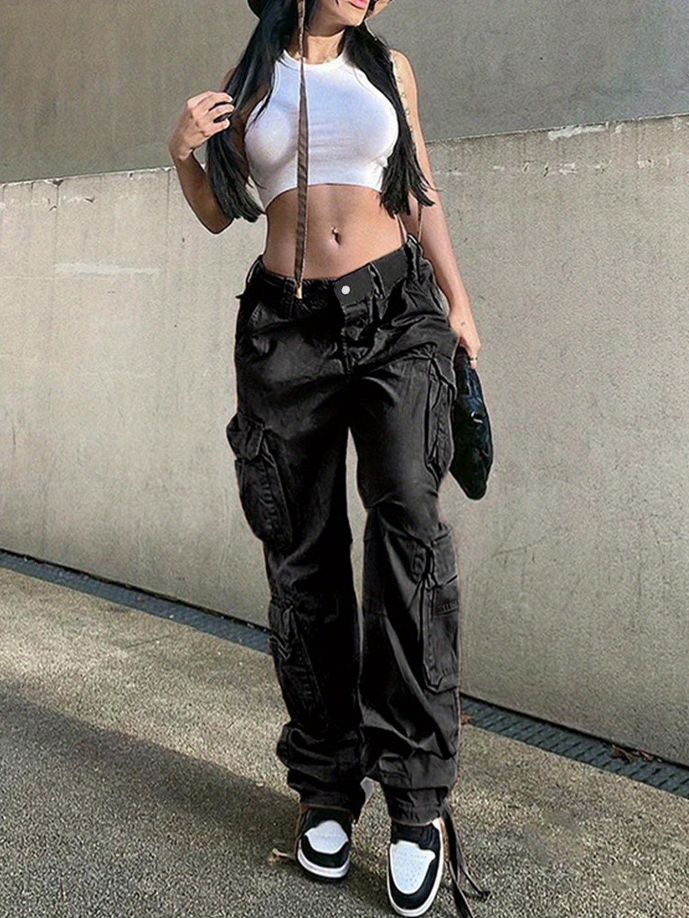 Wide Legs Baggy Cargo Pants With Flap Pockets, Girl's Y2K Style Jeans, Y2K Kpop Vintage Style Women's Clothing & Denim