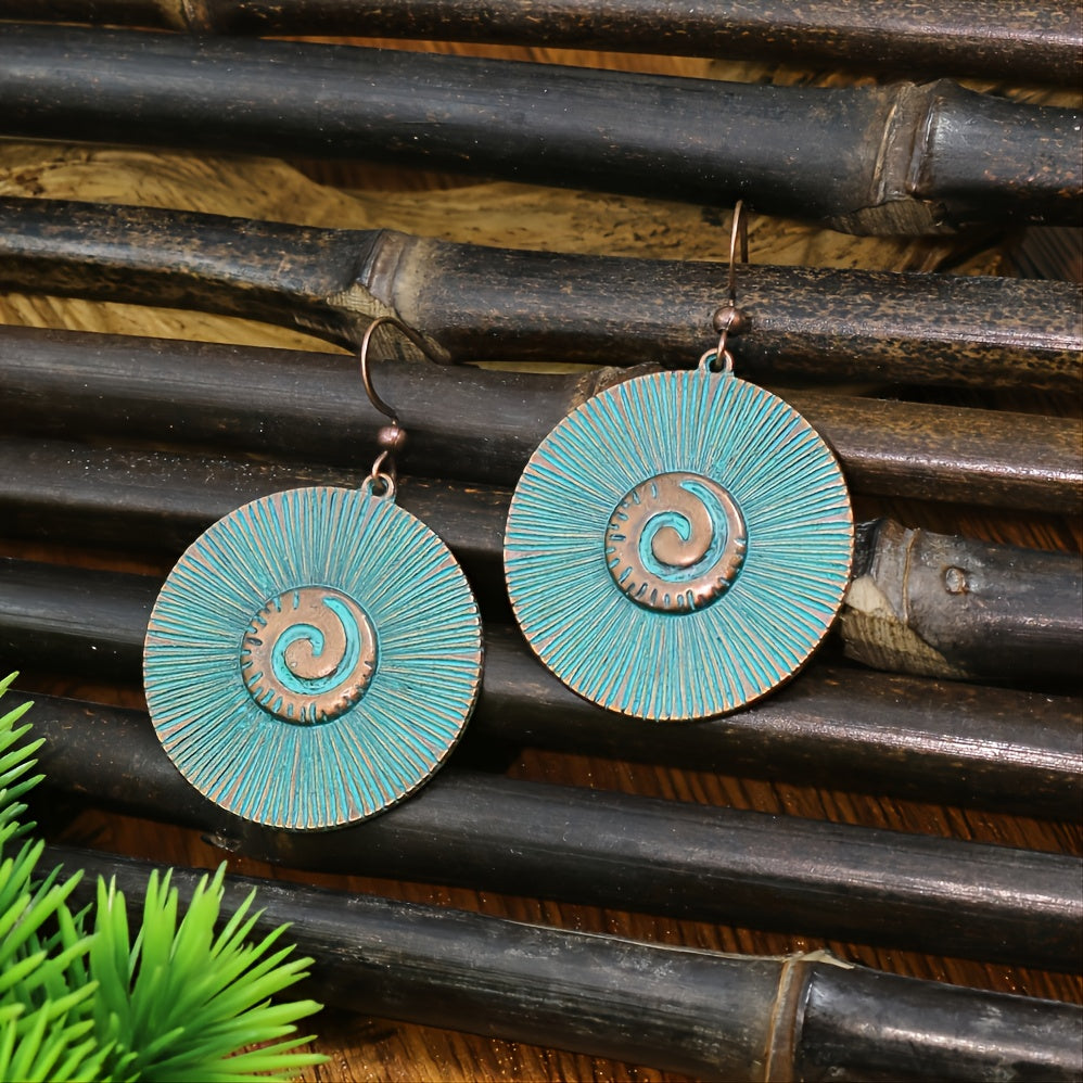 3 Pieces Vintage Wood Round Bronze Alloy Double Layer Pendant Geometric Totem Leather Beaded Rope Chain Earrings Necklace Set