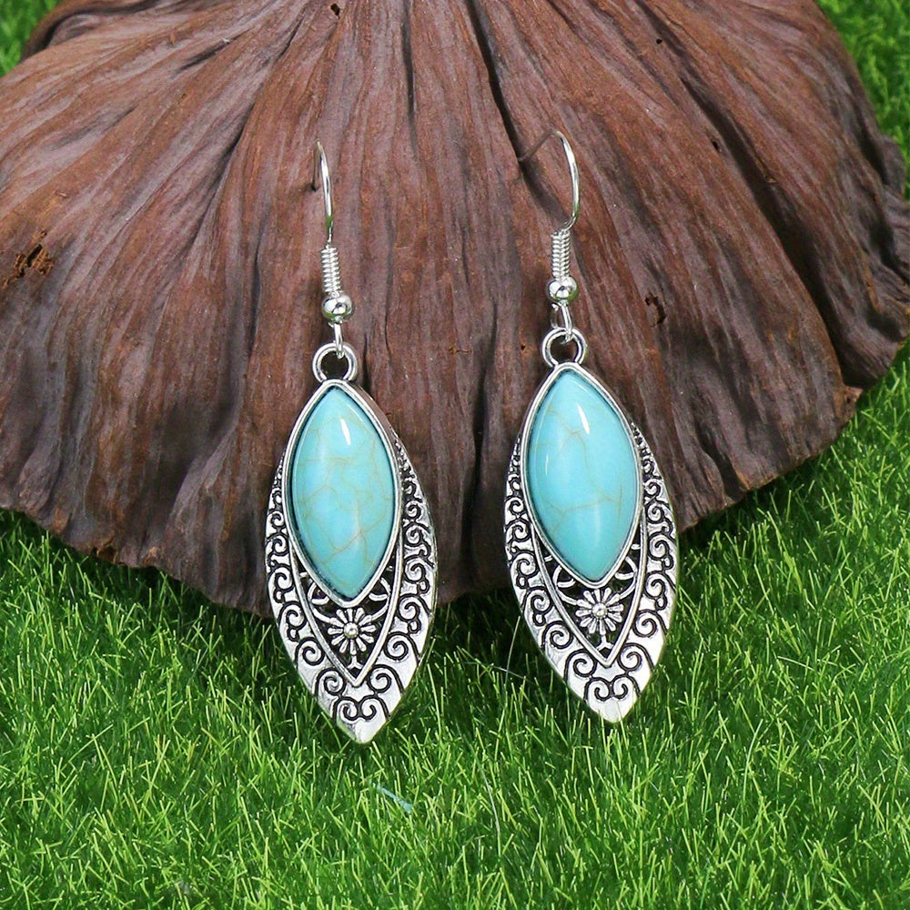 1 Pair Earrings/1 Pair Earrings+1pc Necklace, Retro Ethnic Style Women's Jewelry Set Round Antique Silvery Pendant Geometric Totem Inlaid With Simulated Green Rhinestones Embellished Earrings And Necklace Set