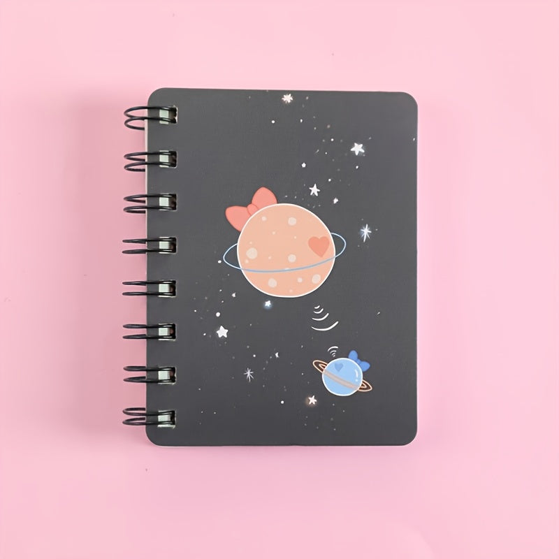 1pc Fantasy Planet Rollover Spiral Coil Notebook Notepad With 80 Pages Size 4.13*3.15 Inch
