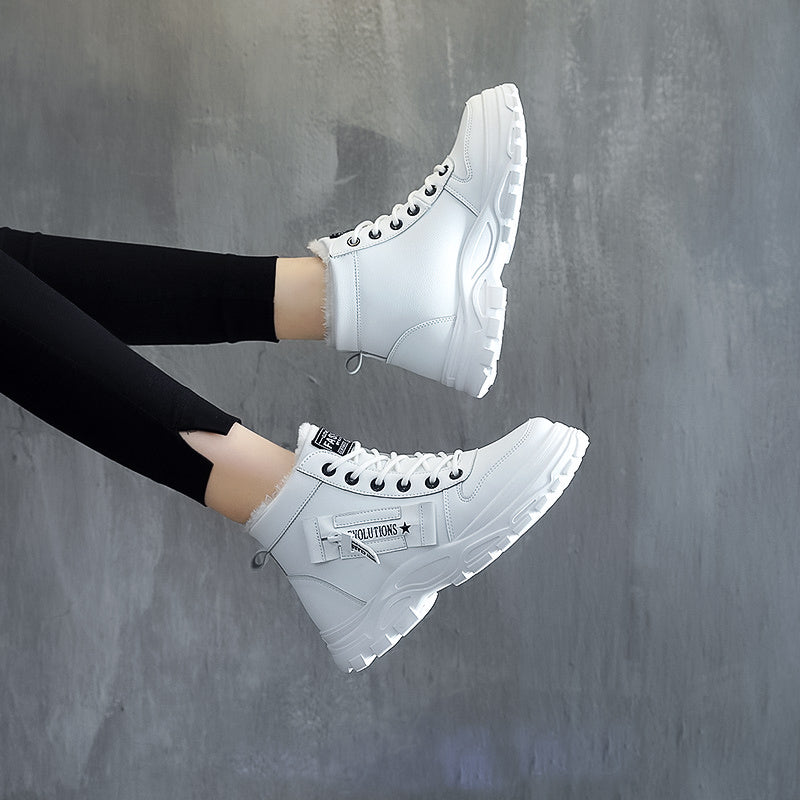 Women's Casual High Top Shoes, Winter Plush Lined Warm Shoes, Thick Soled Lace-up Sports Shoes plus size