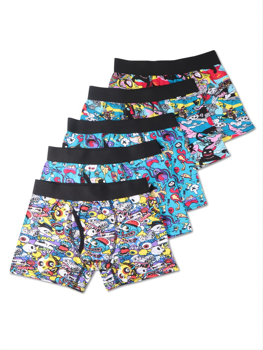5pcs/set Boys Boxer Briefs Soft Cotton Cartoon Print Underwear Breathable Performance Sport
