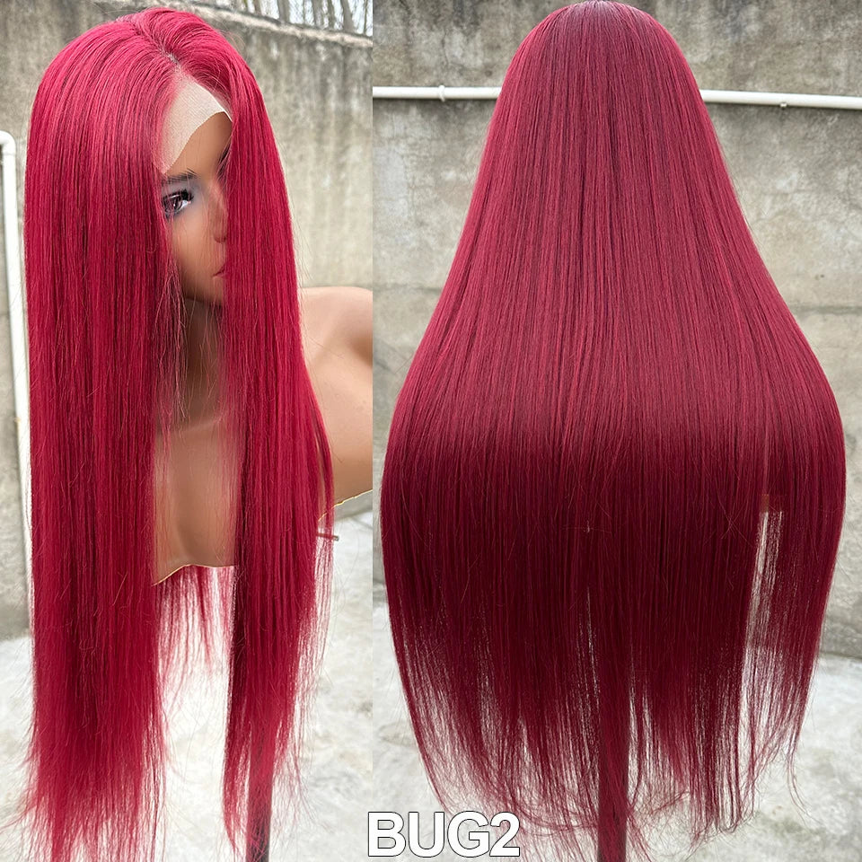 36Inches Straight 4X4 Lace Front Wigs 330Grams Blond 27/613 Chestnut Brown Bio Heat Resistant Fiber Pre Plucked Transparent Lace