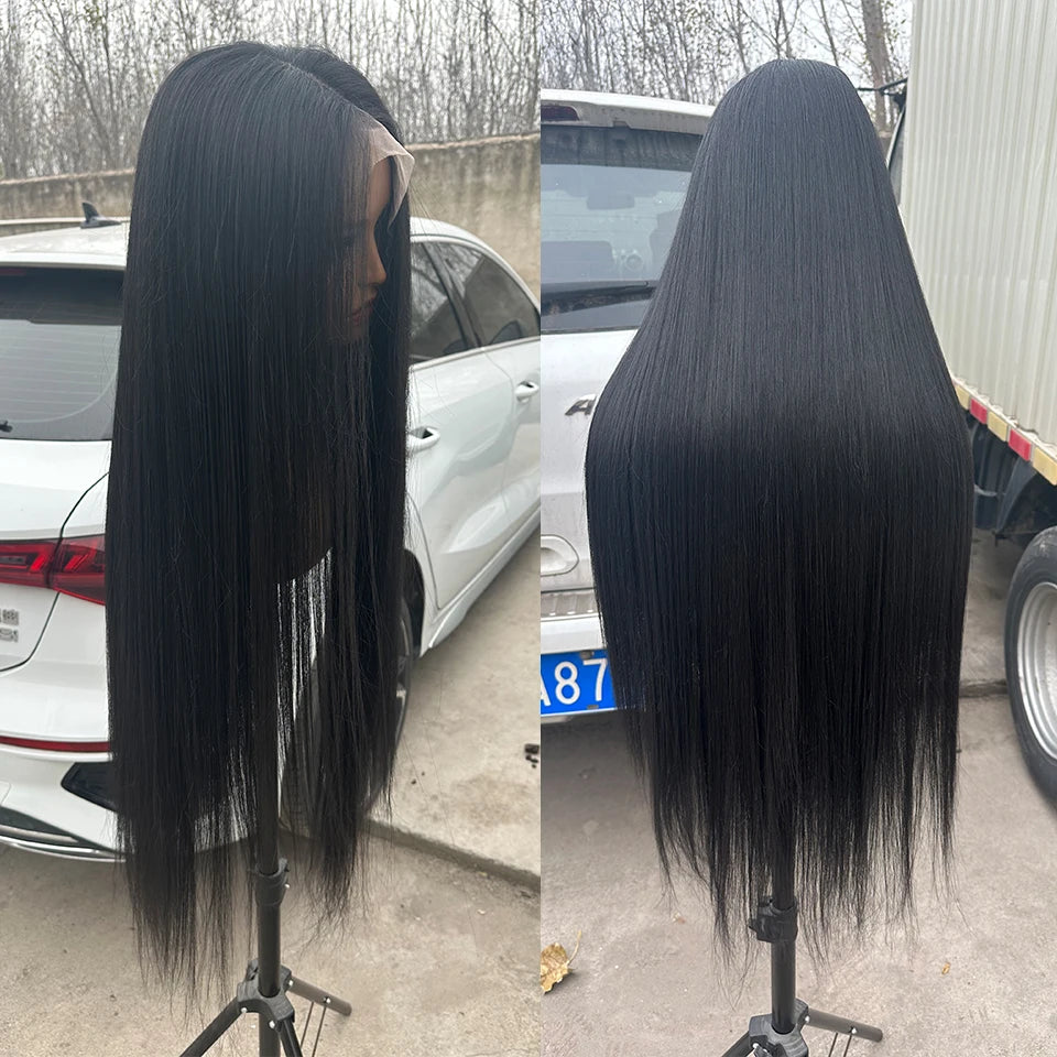 36Inches Straight 4X4 Lace Front Wigs 330Grams Blond 27/613 Chestnut Brown Bio Heat Resistant Fiber Pre Plucked Transparent Lace