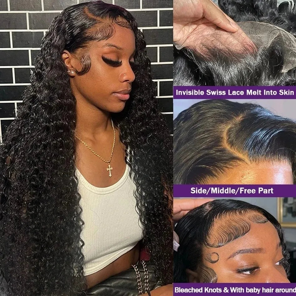 YKB Deep Wave 13x6 HD Lace Front Human Hair Wig Water Wave 30 Inch 13x4 Lace Frontal Wig 200% Brazilian Curly Wigs For Women