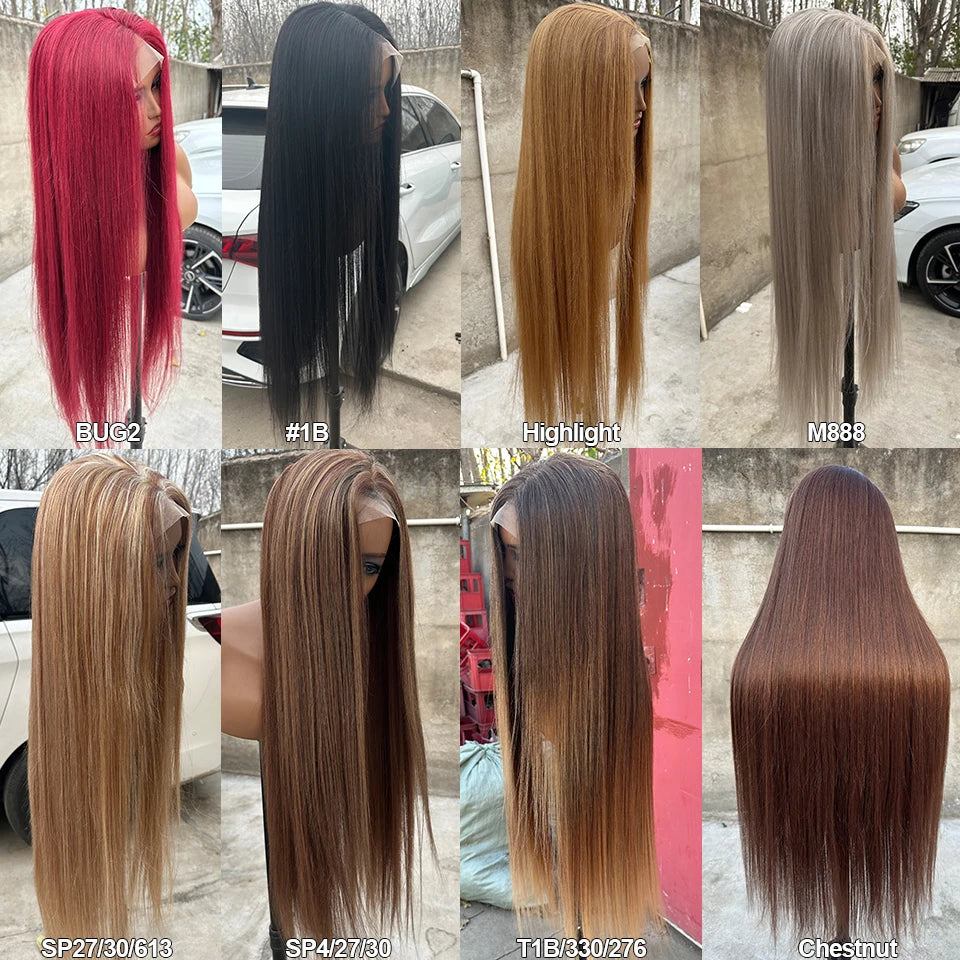 36Inches Straight 4X4 Lace Front Wigs 330Grams Blond 27/613 Chestnut Brown Bio Heat Resistant Fiber Pre Plucked Transparent Lace