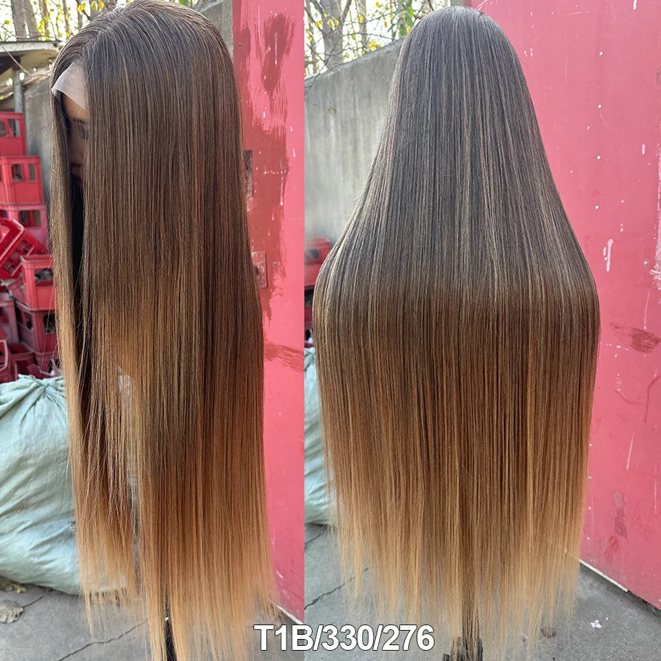 36Inches Straight 4X4 Lace Front Wigs 330Grams Blond 27/613 Chestnut Brown Bio Heat Resistant Fiber Pre Plucked Transparent Lace