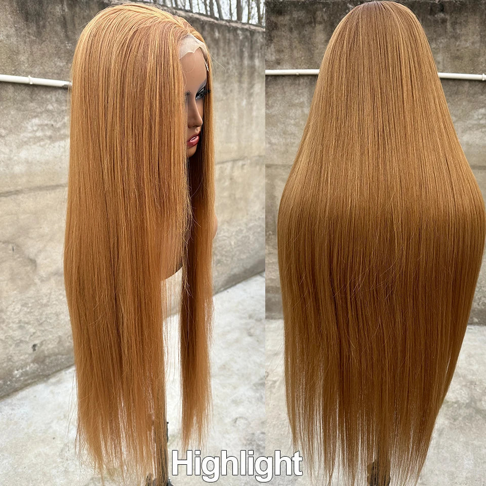 36Inches Straight 4X4 Lace Front Wigs 330Grams Blond 27/613 Chestnut Brown Bio Heat Resistant Fiber Pre Plucked Transparent Lace