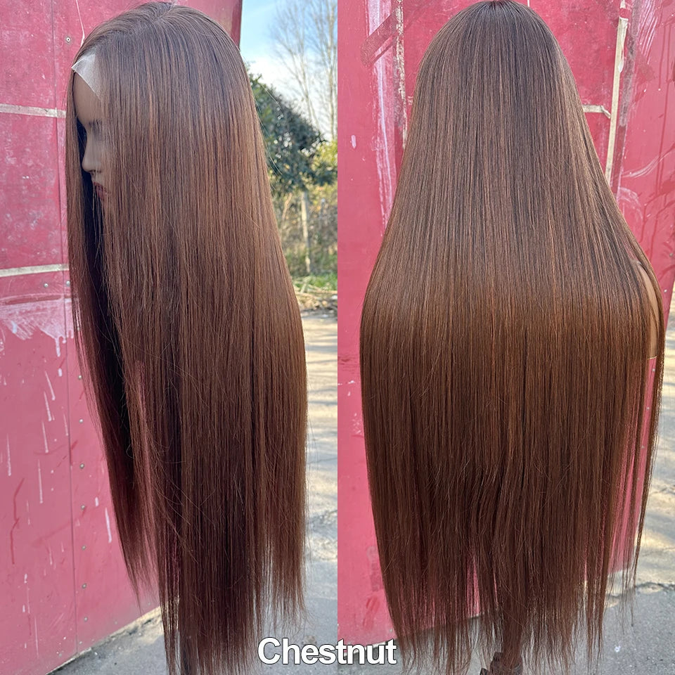 36Inches Straight 4X4 Lace Front Wigs 330Grams Blond 27/613 Chestnut Brown Bio Heat Resistant Fiber Pre Plucked Transparent Lace