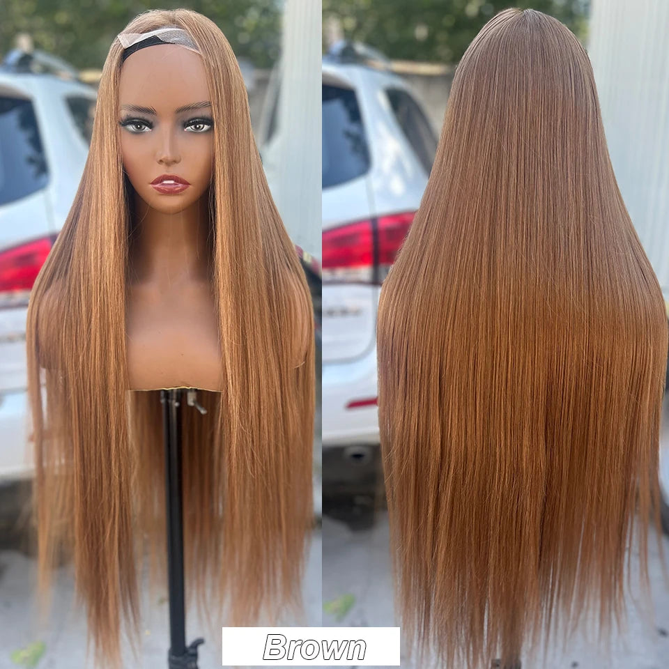 36Inches Straight 4X4 Lace Front Wigs 330Grams Blond 27/613 Chestnut Brown Bio Heat Resistant Fiber Pre Plucked Transparent Lace