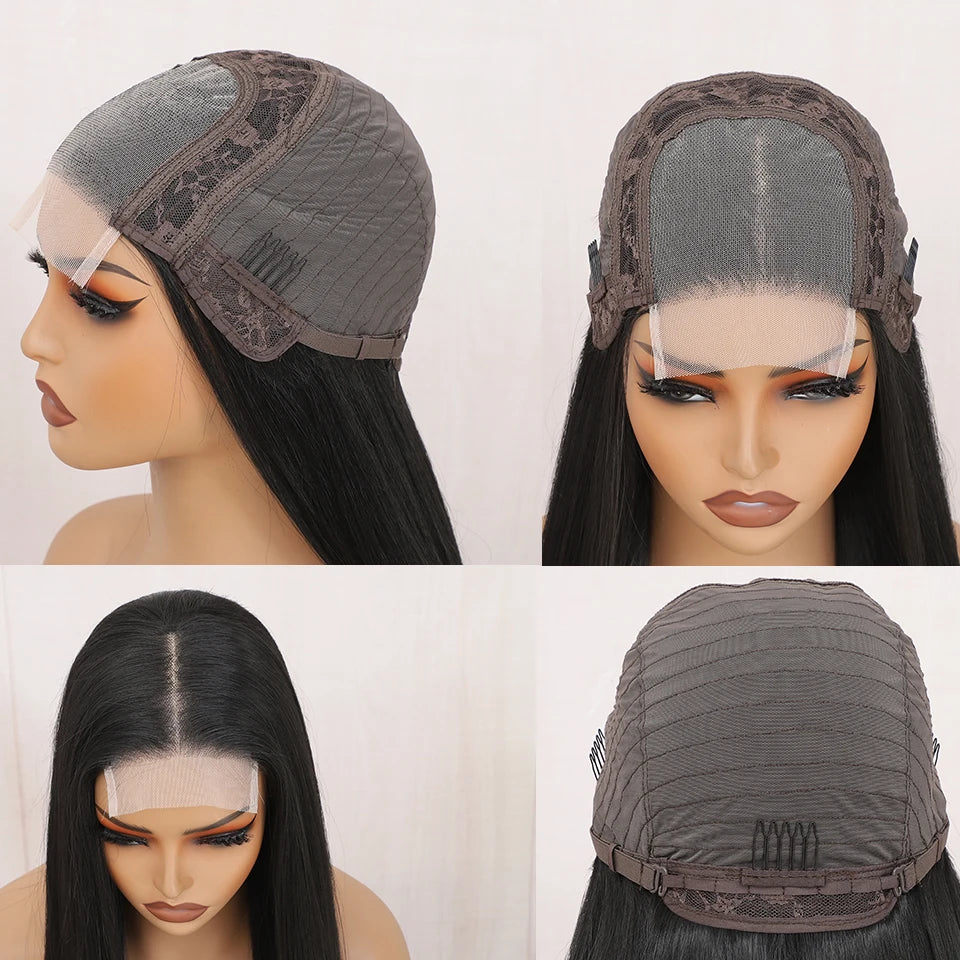 36Inches Straight 4X4 Lace Front Wigs 330Grams Blond 27/613 Chestnut Brown Bio Heat Resistant Fiber Pre Plucked Transparent Lace