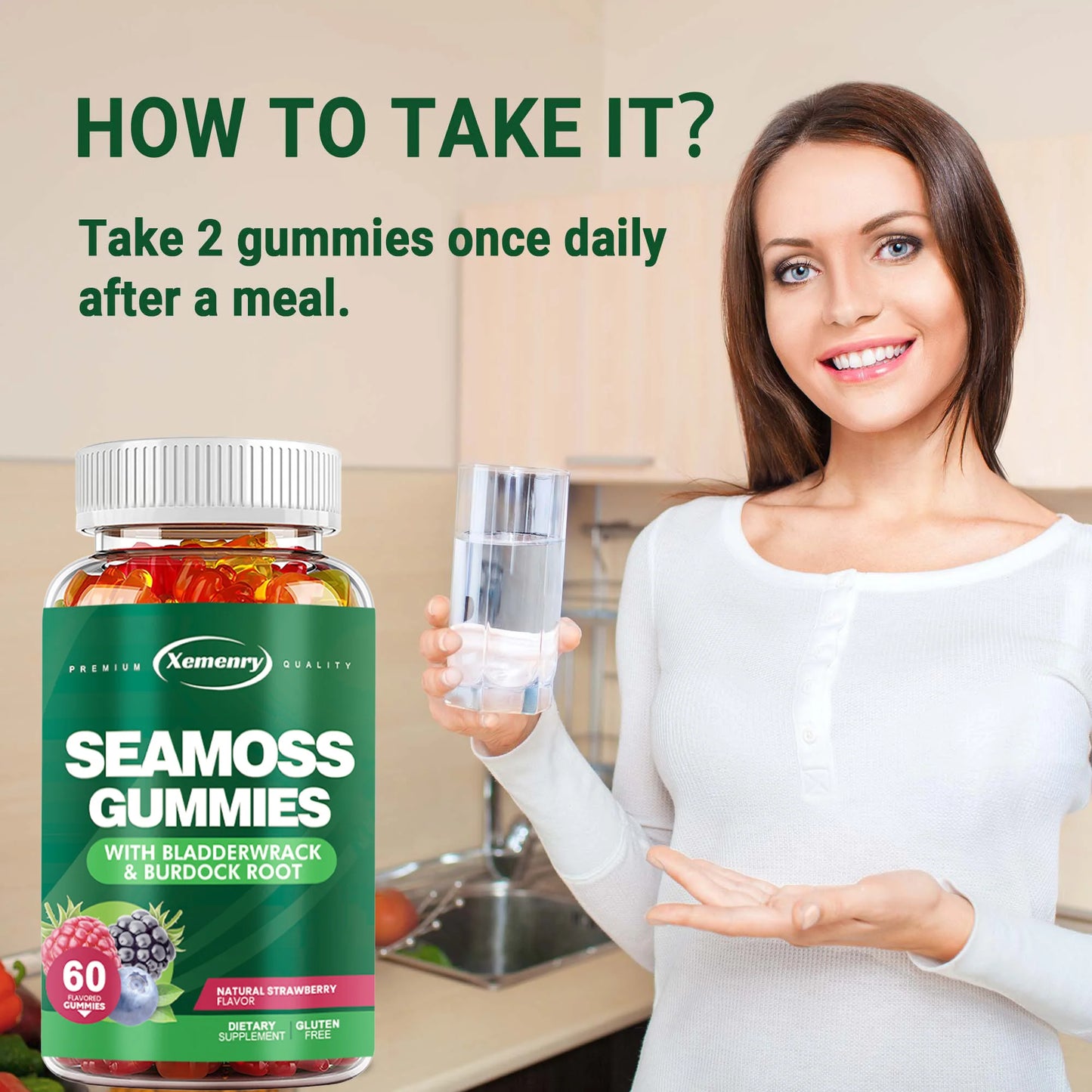 SEAMOSS Gummies - with Bladderwrack, Burdock Root - Immune Health, Healthier Skin & Hair, Detox - 60 Gummies
