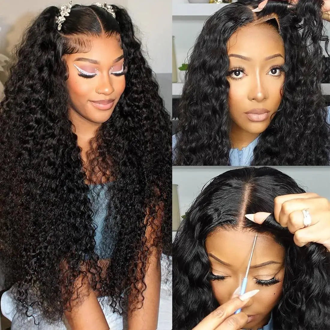 Deep Wave Human Hair Wigs Glueless Wig  Water Wave Wig Pre-Cut Lace 5x5Wear And Go Glueless Wigs Lace Front Human Hair Wig